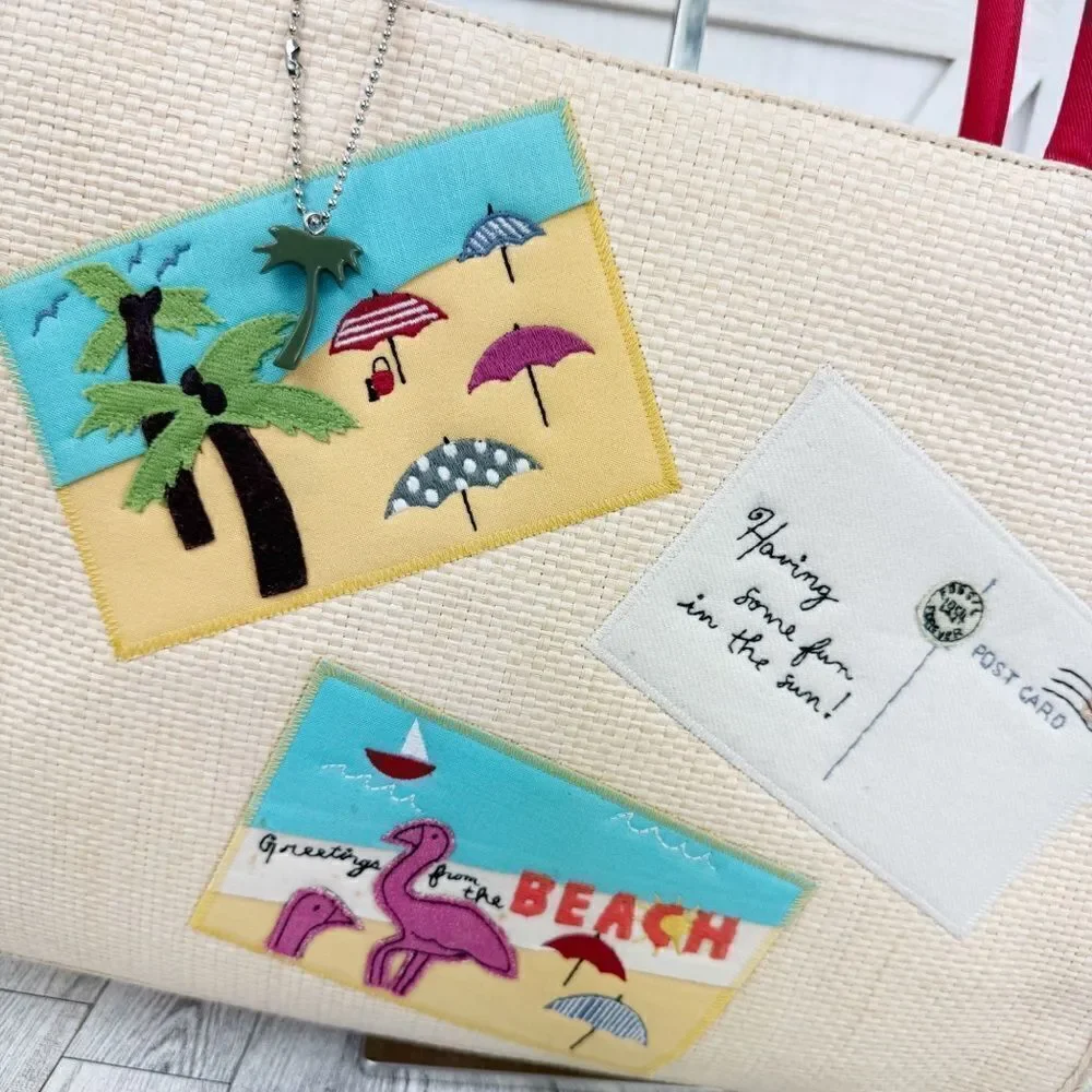 Fossil Forever‎ Faux Straw Beach Vacation Tote Shoulder Bag Large Cream Red